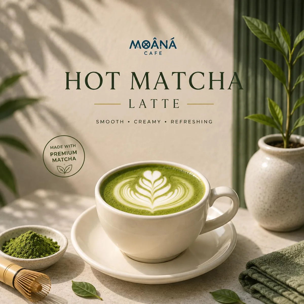 Hot Matcha Latte at Moānā Café