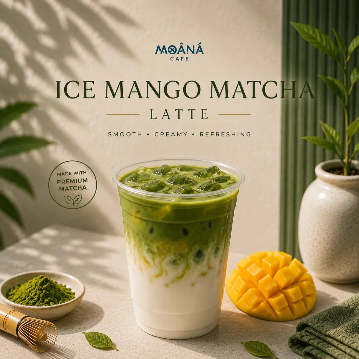 Iced Mango Matcha at Moānā Café